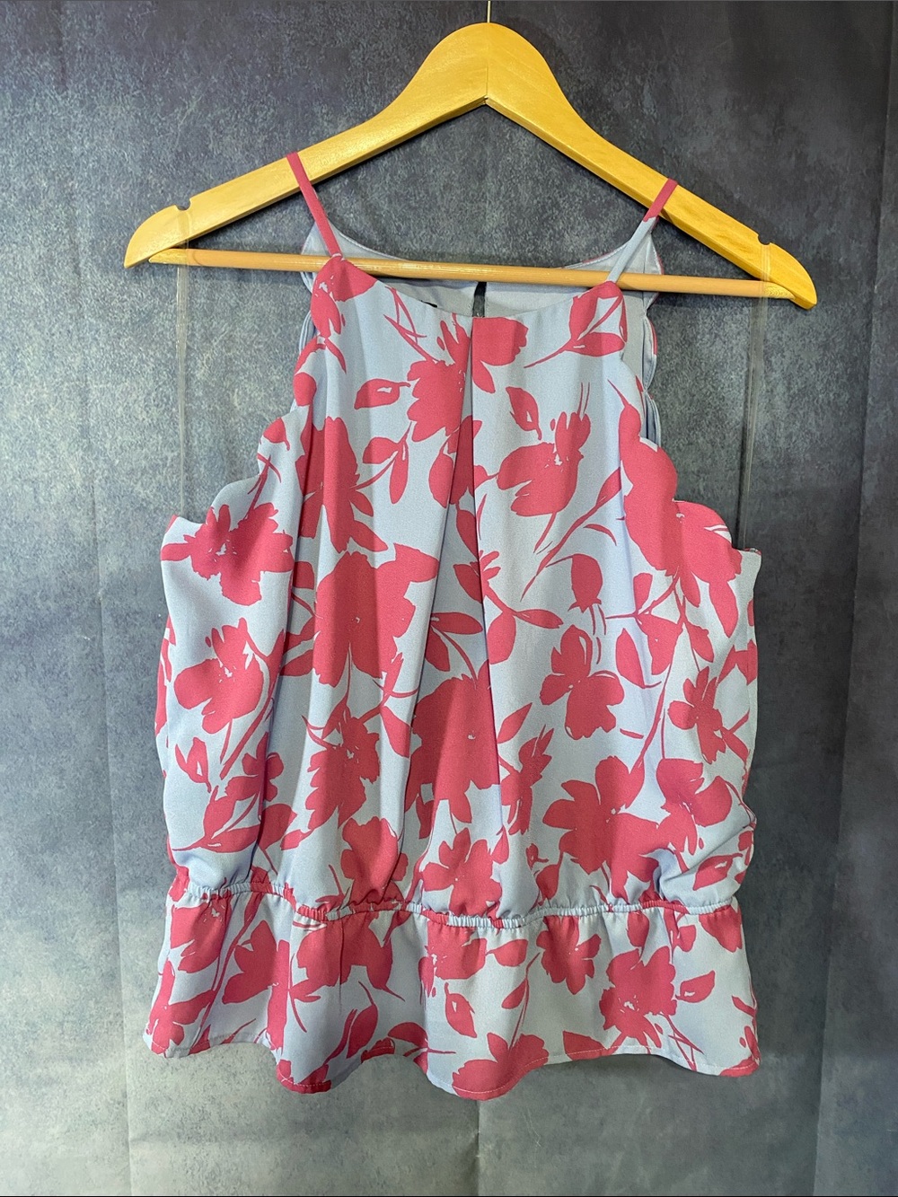 A. Byer Pink Floral Peplum Camisole on Light Blue/Lavender